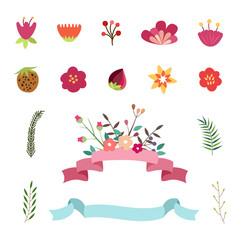 Set of Happy easter and spring design elements