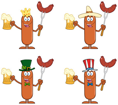 Sausage Cartoon Mascot Character 13. Collection Set