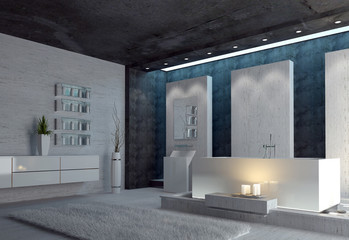 Spacious modern bathroom with glowing candles © XtravaganT
