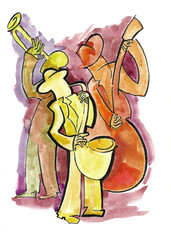 Saxophonist,trumpeter and bassist on the stage