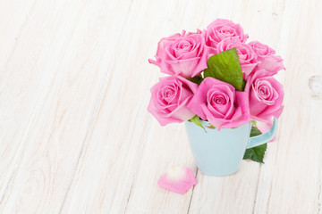 Fresh spring garden pink roses bouquet