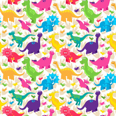 Dinosaur Seamless Tileable Vector Background Pattern 