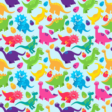 Dinosaur Seamless Tileable Vector Background Pattern 