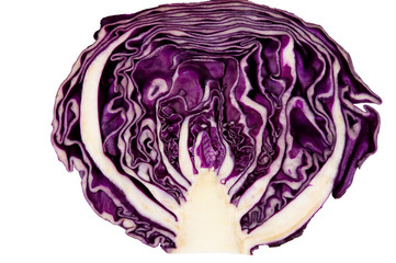 Fototapeta premium Blue cabbage head cross-section isolated over white background.