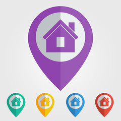 Vector flat pin with home icon