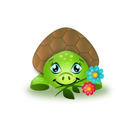 Cute turtle eating flowers