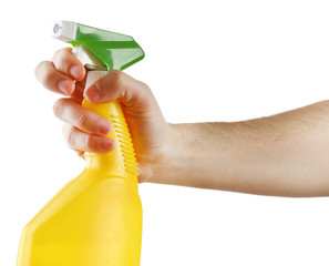 Male hand with sprayer isolated on white background