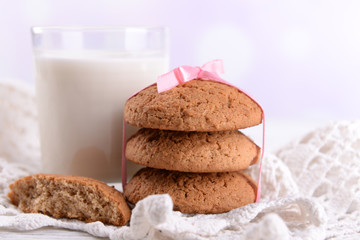 Tasty cookies and glass of milk