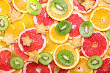 Sliced fruits background