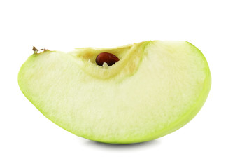 Juicy slice of apple isolated on white