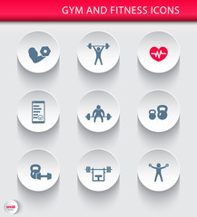 gym and fitness trendy round icons, vector illustration, eps10