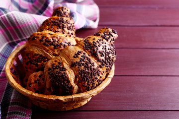 Fresh and tasty croissants with chocolate
