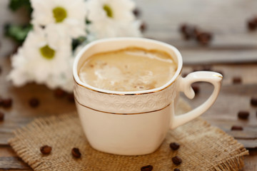 Cup of coffee on table close-up