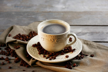Cup of coffee on table close-up