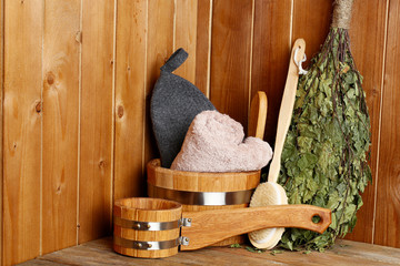 Obraz na płótnie Canvas Natural accessories in sauna