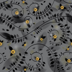Gold Fruit / Black and white floral seamless pattern