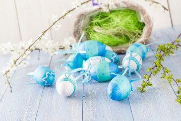 View Easter eggs spring branches