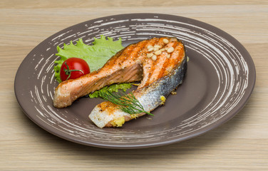 Grilled salmon steak