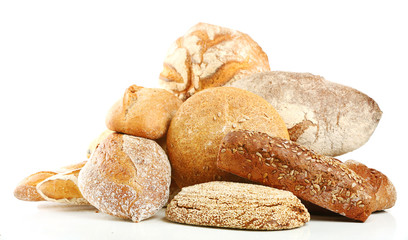 Different fresh bread, isolated on white