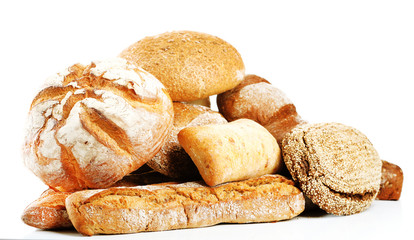 Different fresh bread, isolated on white