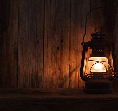 Fototapeta lantern lamp light dark wooden wall table background