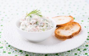 Soft cheese spread with salmon and green onions