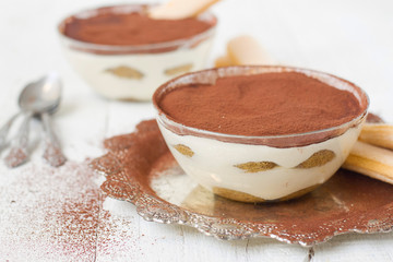 Tiramisu, traditional Italian dessert.selective focus