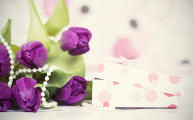 Flowers and box. Retro photo