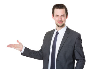 Businessman with open hand palm
