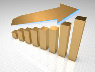 Gold 3D business graph showing growth