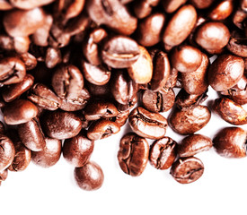 Brown coffee beans Isolated On White Background. Roasted coffee