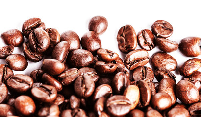 Brown coffee beans Isolated On White Background. Roasted coffee