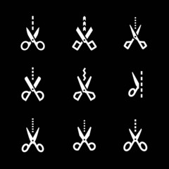 Set icons of scissors with cut line