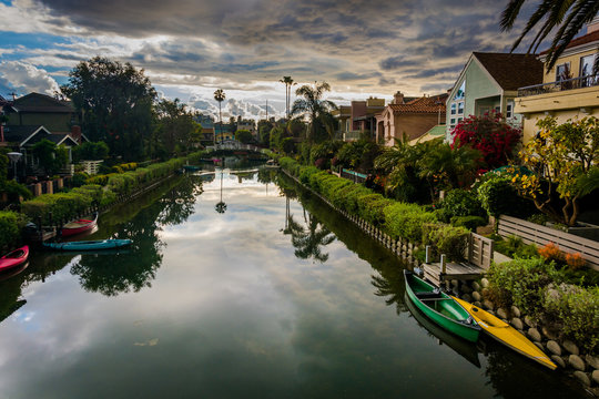 Houses along a canal in Venice Beach, Los Angeles, California.