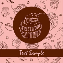 vintage pink card with a pattern of sweet pastries