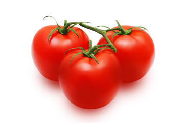 Tree fresh red tomatoes on isolated backround