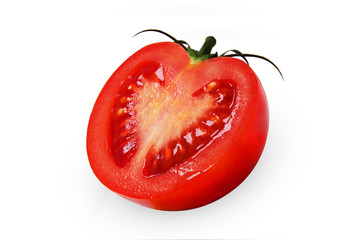 Cutted half part of red juicy tomato on isolated background