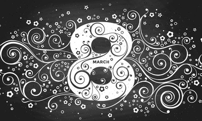 March 8, Woman's day on chalkboard background