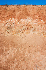 Excavations in sand quarry. Texture of sand and clay