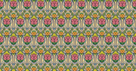 art nouveau rose wallpaper in pastels