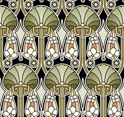 Green tones art nouveau wallpaper