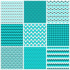 9 vector seamless patterns with the texture of the water