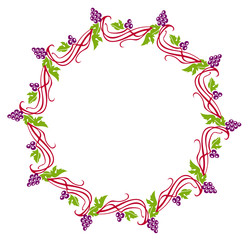Round frame with grapes isolated on a white background