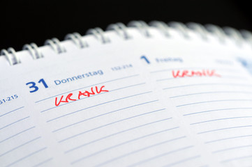 krank, Kalender, Arbeitsunfähigkeitsbescheinigung, Grippe