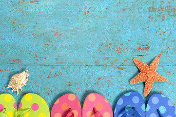 Summer Concept with Flip-flops Over Grunge Table