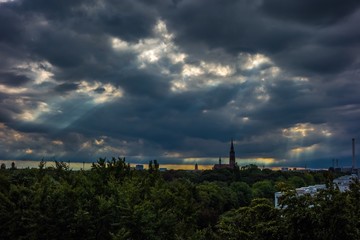 München Giesing Skyline im Abendhimmel