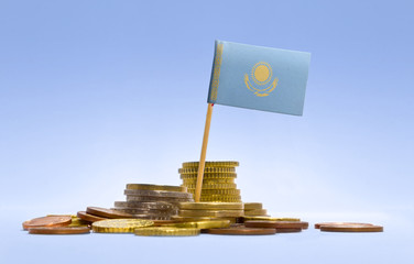 Flag of Kazakhstan in a stack of coins.(series)
