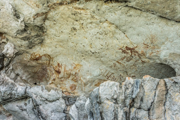 The ancient art of cave painting in mountain, Thailand