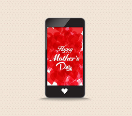 Happy mothers day with hearts red color phone