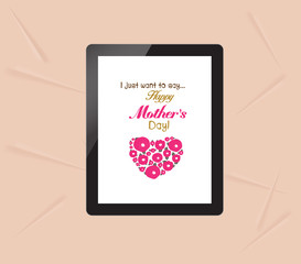 happy mothers with greeting card in tablet